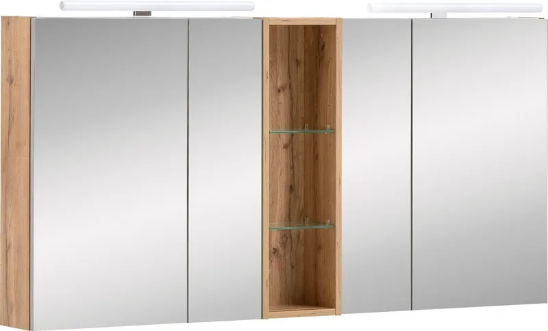 Schildmeyer Spiegelschrank Duo, Doppelter Spiegelschrank, Made in Germany, B: 141,6 cm (1-St) Solide Verarbeitung - Dieses Produkt ist in Deutschland gefertigt, Braun, – Produktbild 2 von 5