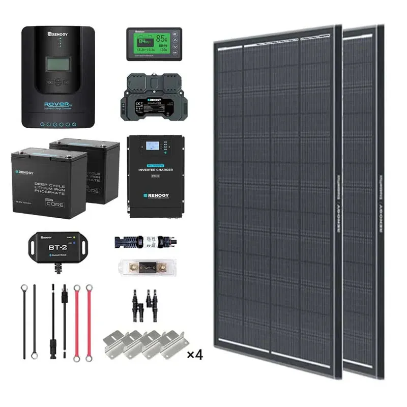 Renogy DE 2 kWh 400 W 12 V Solarpanelsystem mit - Anti-Schatten-Solarmodul / 100Ah Core Mini Lithium Batterie / Pro 2000W HF Wechselrichter Ladegerät – Produktbild 1 von 1