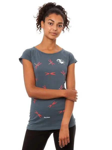 FellHerz FellHerz Damen T-Shirt Libellenmädchen Bio Fair, Thundercloud (blau), – Produktbild 2 von 4