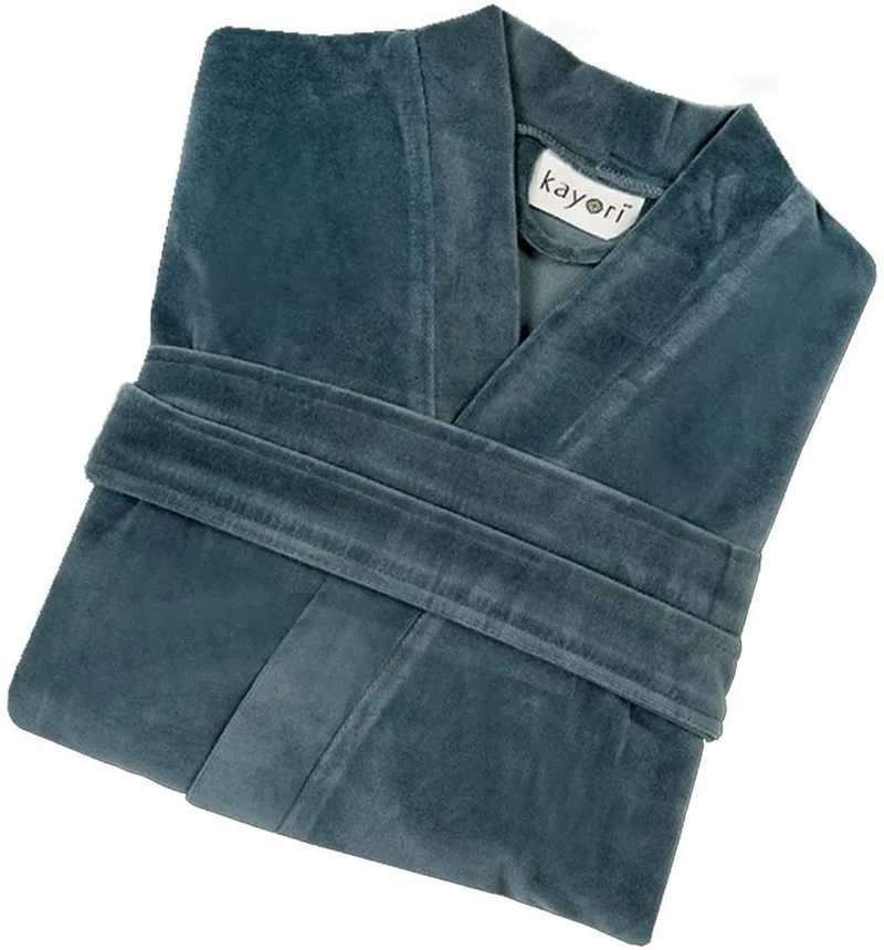 Kayori Kayori Unisex-Bademantel Mori, Kurzform, Baumwolle, Gürtel, samtig weich, Blau, – Produktbild 1 von 2