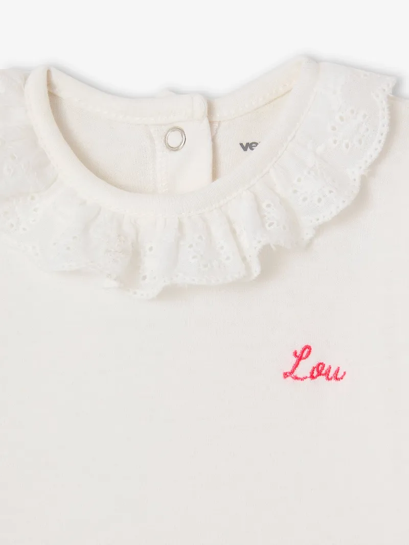 Vertbaudet Baby Langarm-Body mit besticktem Kragen personalisierbar, Wollweiß, – Produktbild 3 von 3