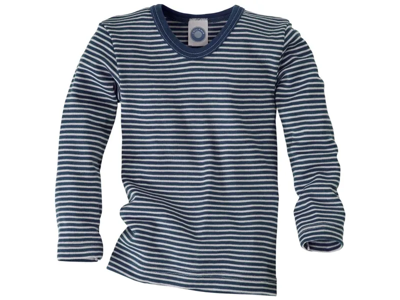 Cosilana Cosilana Kinder Unterhemd Langarm Wolle Seide blau-geringelt Gr.104, Blau, mehrfarbig, – Produktbild 1 von 2