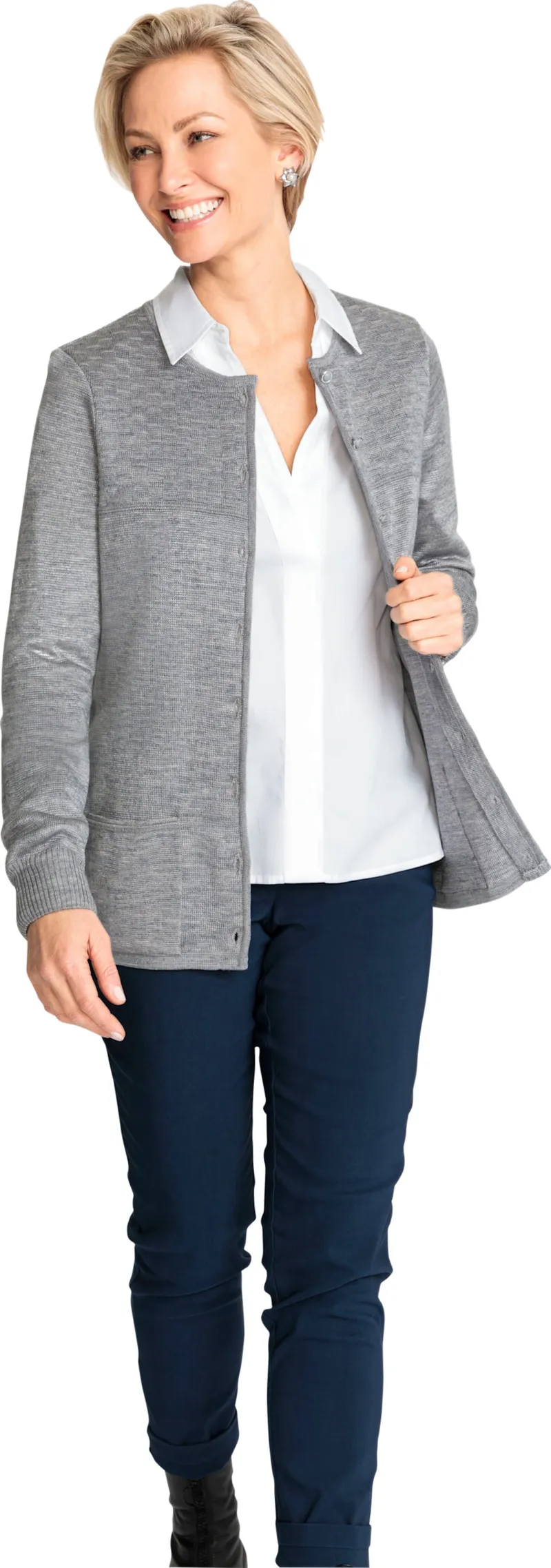 Witt Feinstrickjacke, Steingrau-meliert, – Produktbild 2 von 2