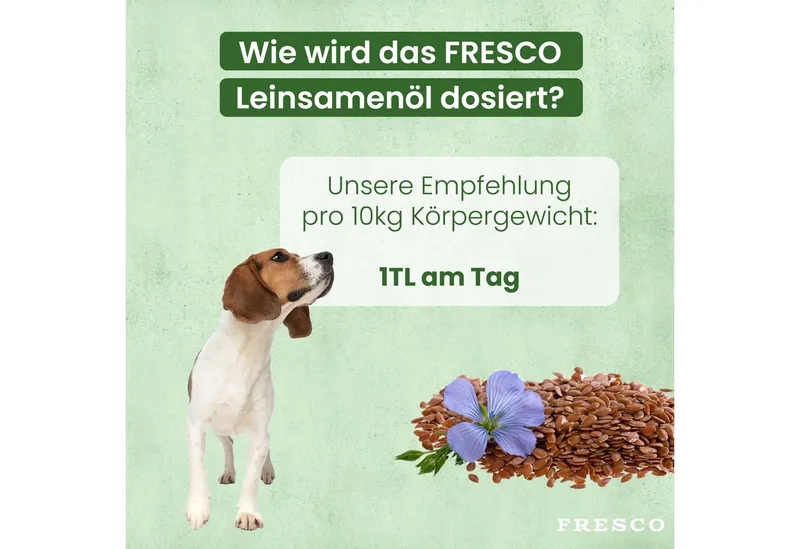 Fresco Dog Leinöl für Hunde 250ml / 500ml / 1L, Hochwertiges BARF Öl, Ergänzungsfutter für: Hunde, Kaltgepresst mit Omega 3 & 6, Leinsamenöl mit Vitamin E – Produktbild 4 von 5