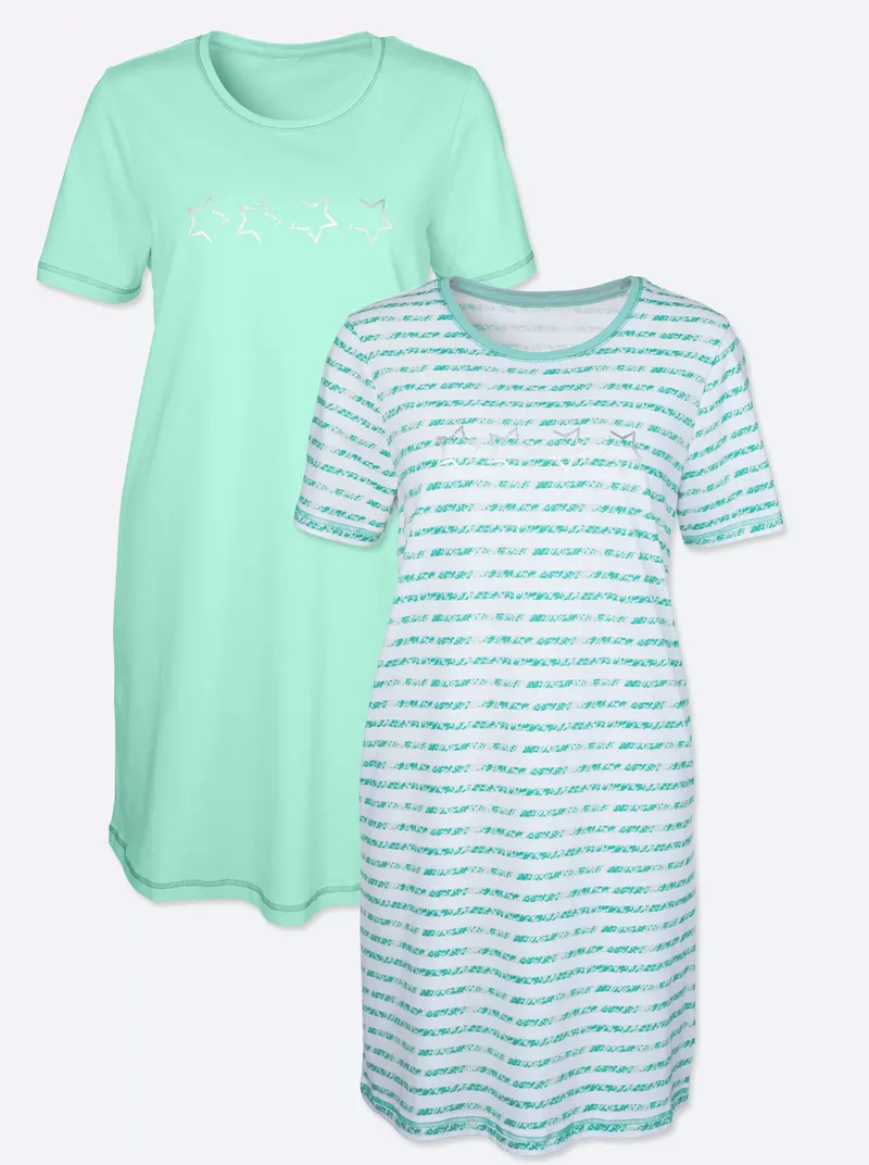 wäschepur Sleepshirts mint + mint-gestreift, Mint + mint-gestreift, – Produktbild 1 von 3