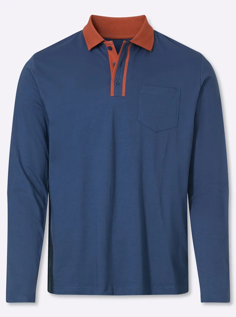 Catamaran Langarm-Poloshirt jeansblau, Jeansblau, – Produktbild 1 von 2