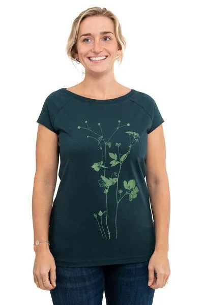 Hirschkind Hirschkind Fair-Trade-Frauenshirt mit Raglanärmeln "Lovely Unkraut" - Made in Kenia - dunkelgrün – Produktbild 1 von 2