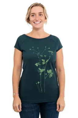 Hirschkind Hirschkind Fair-Trade-Frauenshirt mit Raglanärmeln "Lovely Unkraut" - Made in Kenia - dunkelgrün – Produktbild 1 von 1
