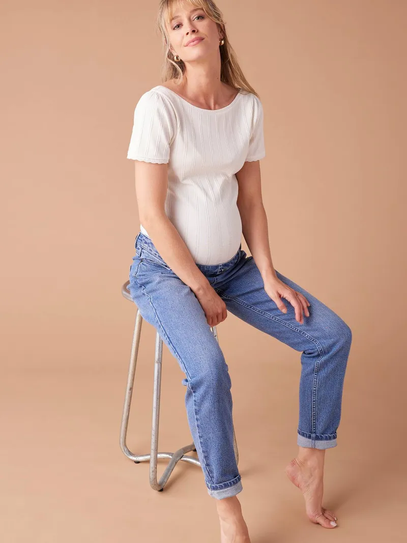 Envie De Fraise Mom-Jeans für die Schwangerschaft mit abnehmbarem Einsatz ENVIE DE FRAISE Bundweite verstellbar, Blue stone, – Produktbild 2 von 4