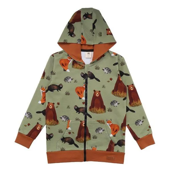 Walkiddy Kinder Sweatjacke GOTS zertifiziert Bio-Baumwolle, Grün, Waldmuster, Walkiddy – Produktbild 1 von 2