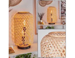 hofstein Tischleuchte moderne Boho Tischlampe aus Metall/Bambus in Schwarz/Natur, ohne Leuchtmittel, Schirm in Gitter-Optik, An-/Ausschalter, 2 x E27, ohne Leuchtmittel – Produktbild 1 von 1