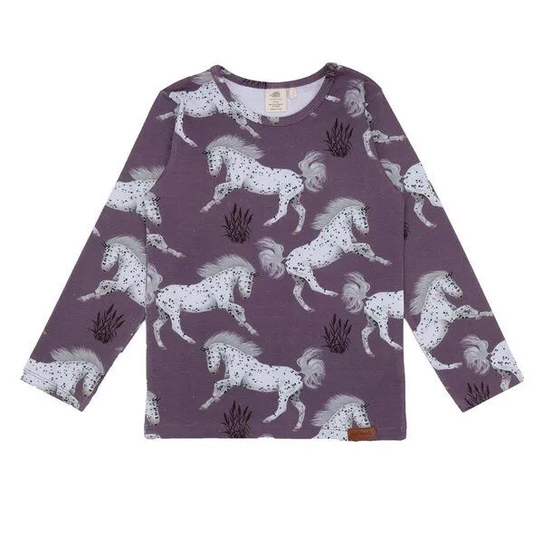 Walkiddy Baby Langarmshirt GOTS zertifiziert, Bio-Baumwolle, lila, Pferde-Muster, weich & bequem – Walkiddy – Produktbild 1 von 2