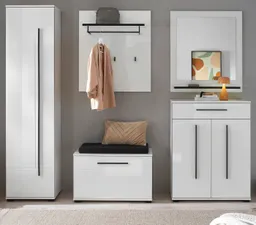 Furn.Design Garderoben-Set Design-D, (Komplett-Set in Weiß Hochglanz, 6-St., 230 x 200 cm), inklusive Sitzkissen, Soft-Close-Funktion – Produktbild 1 von 1