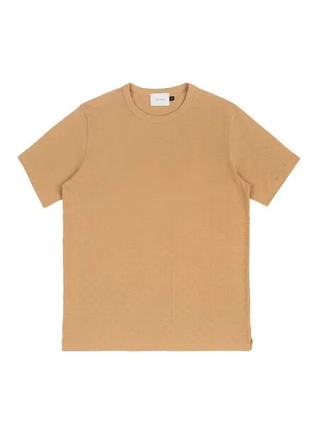 Rotholz Rotholz Basic T-Shirt mit Rundhalsausschnitt - Tonal Check T-Shirt - aus Bio-Baumwolle, Caramel brown (braun), – Produktbild 3 von 4