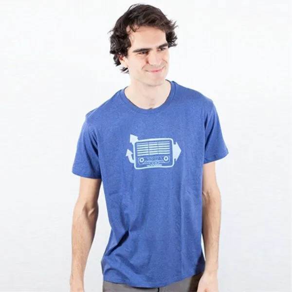 Spangeltangel Spangeltangel T-Shirt "Radio", Herren, bedruckt, Siebdruck, Bio-Baumwolle, Musik retro, Blau, – Produktbild 1 von 2