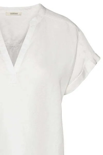 Wunderwerk Wunderwerk Damen Bluse kurzärmelig aus Leinen und TENCEL "Henley Blouse 1/2", Weiß, – Produktbild 4 von 4