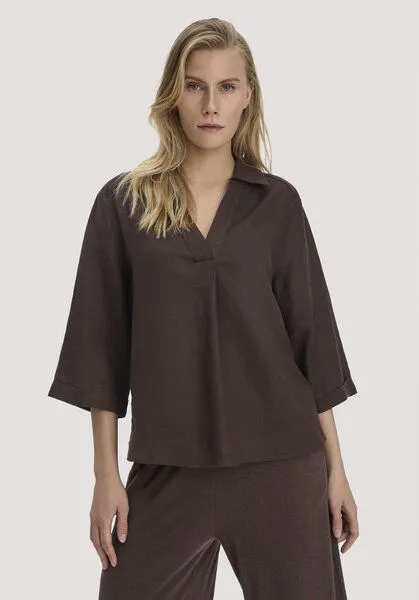 hessnatur hessnatur Bluse Relaxed aus reinem Leinen, Kakao braun, – Produktbild 1 von 4