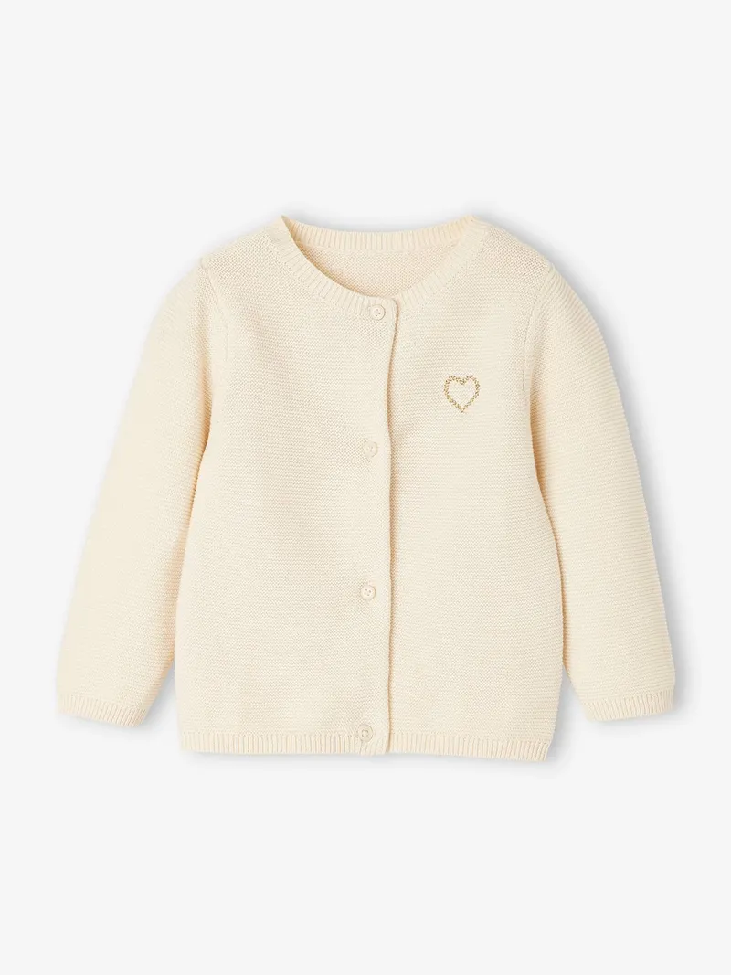 Vertbaudet Baby Strickjacke Herz BASIC, Wollweiß, – Produktbild 1 von 4