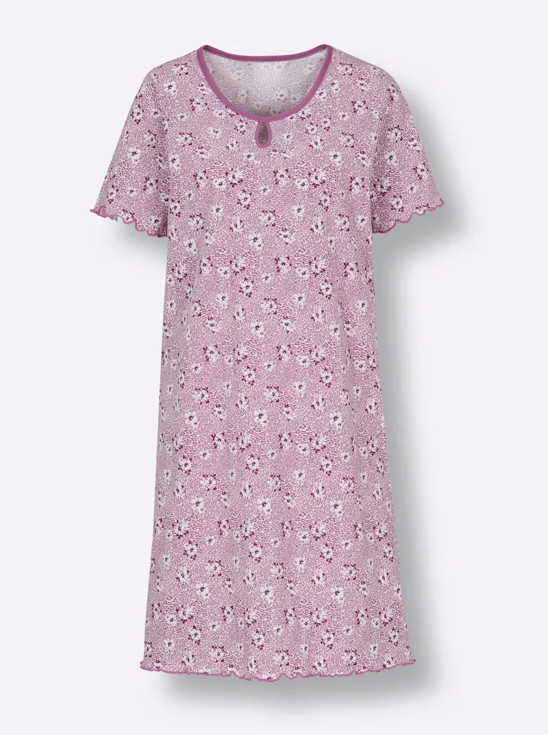 wäschepur Sleepshirt hellrosé-violett-bedruckt, Hellrosé-violett-bedruckt, – Produktbild 1 von 2