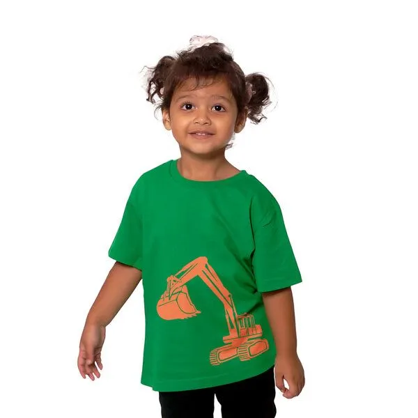 HANDGEDRUCKT HANDGEDRUCKT "Bagger" Unisex Kinder T-Shirt, Kelly green, – Produktbild 1 von 3