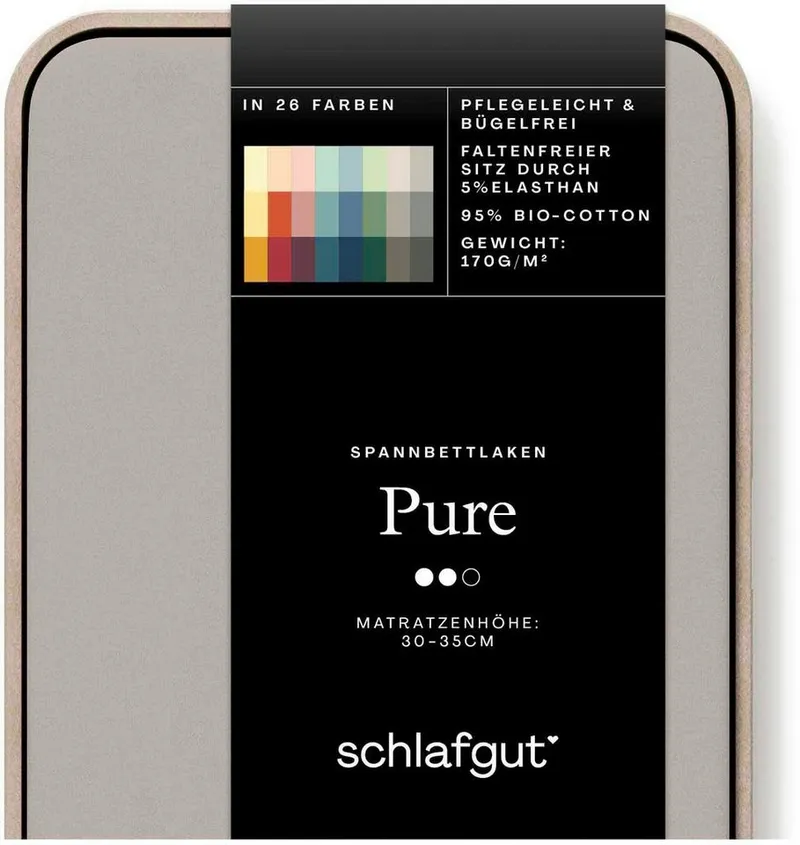 Schlafgut Schlafgut Spannbettlaken PURE Bio-Baumwolle mit Elasthan, 170 g/m², Bettlaken, Spannbetttuch, Jersey, Gummizug: rundum, (1 Stück), PREMIUM Laken für Matratzen bis 30cm Höhe, dehnbar blickdicht, straff, Braun, – Produktbild 4 von 4