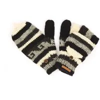 short'n'pietz short'n'pietz Schurwollhandschuhe, handgestrickt, bunt gemustert, Schwarz-grau, – Produktbild 1 von 1