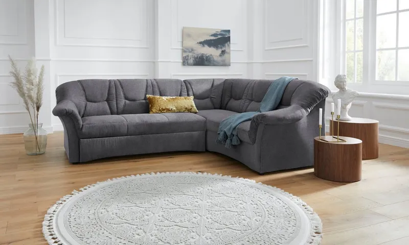 DOMO collection Ecksofa SARAFINA 240x190 cm, auch mit Federkern für mehr Sitzkomfort!, whlw. mit Bettfunktion, elegantes Design, L-Form, Grau, – Produktbild 7 von 8
