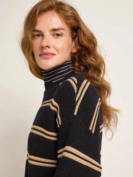 LANIUS LANIUS Streifenpullover aus Bio-Baumwolle, Black/beige, – Produktbild 4 von 4