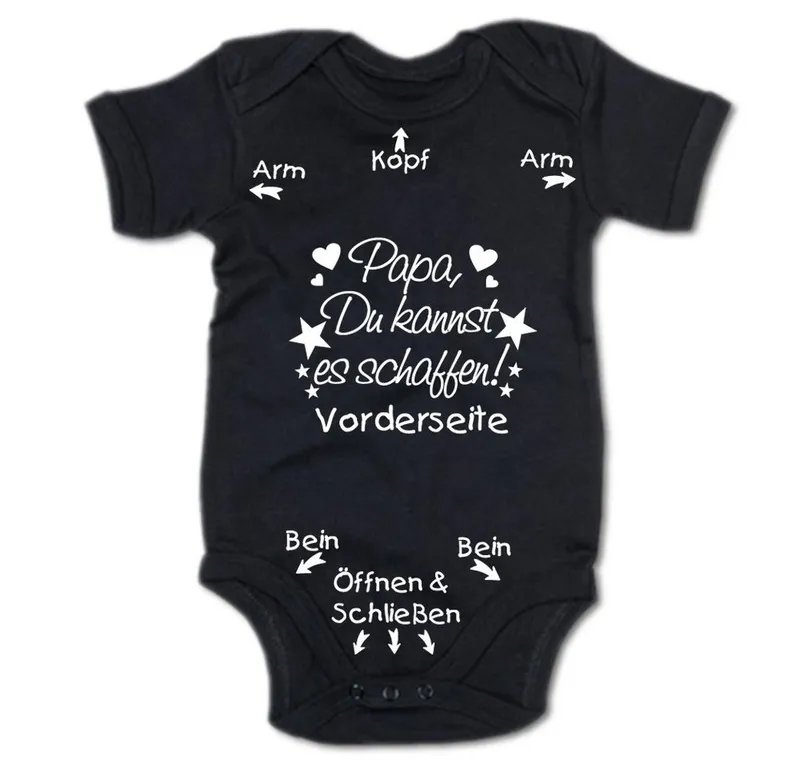 G-graphics Kurzarmbody Papa, Du kannst es schaffen! Baby Body mit Spruch / Motiv / Aufdruck • zur Geburt / Babyparty, Schwarz, – Produktbild 1 von 3