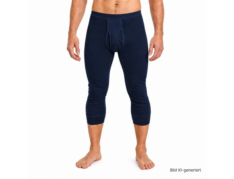 HERMKO Lange Unterhose 3440 mit Eingriff, Bio-Baumwolle, ¾ lang, wadenlang, Weichbund, Blau, – Produktbild 1 von 3