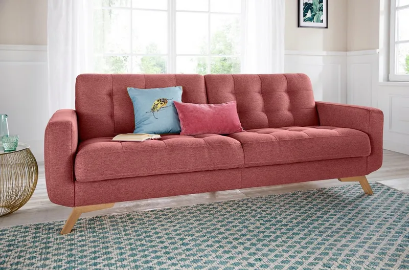 exxpo - sofa fashion 3-Sitzer Fiord, aktuelles Design, tolle Detailverarbeitung im Sitz und Rücken, bequem, wahlweise Kippcouch mit Bettfunktion und Bettkasten, Holzfuß, Rot, – Produktbild 1 von 5