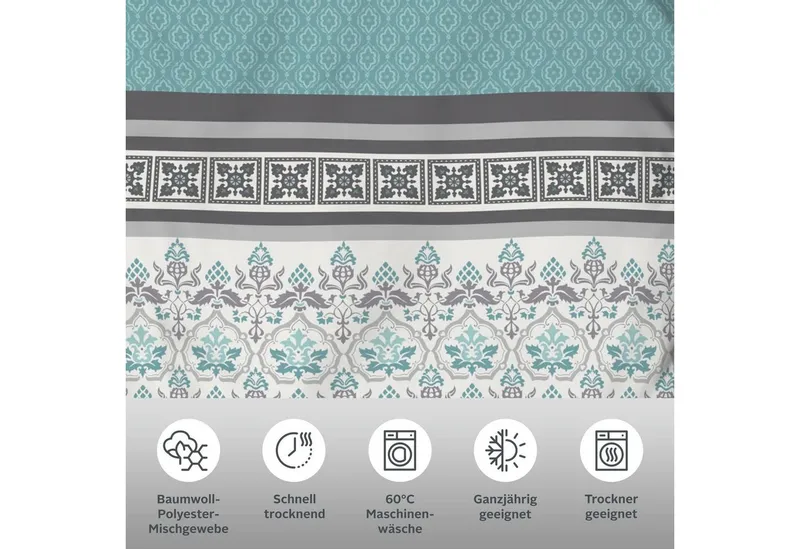 OTTO home Bettwäsche Cremona in Gr. 135x200, 155x220 cm u.a. Bettwäsche-Set mit Ornamenten, Polycotton recycelt, 3 teilig, romantische Bettwäsche in verschiedenen Qualitäten, ab Gr. 135x200 cm, Blau|grau, – Produktbild 3 von 5