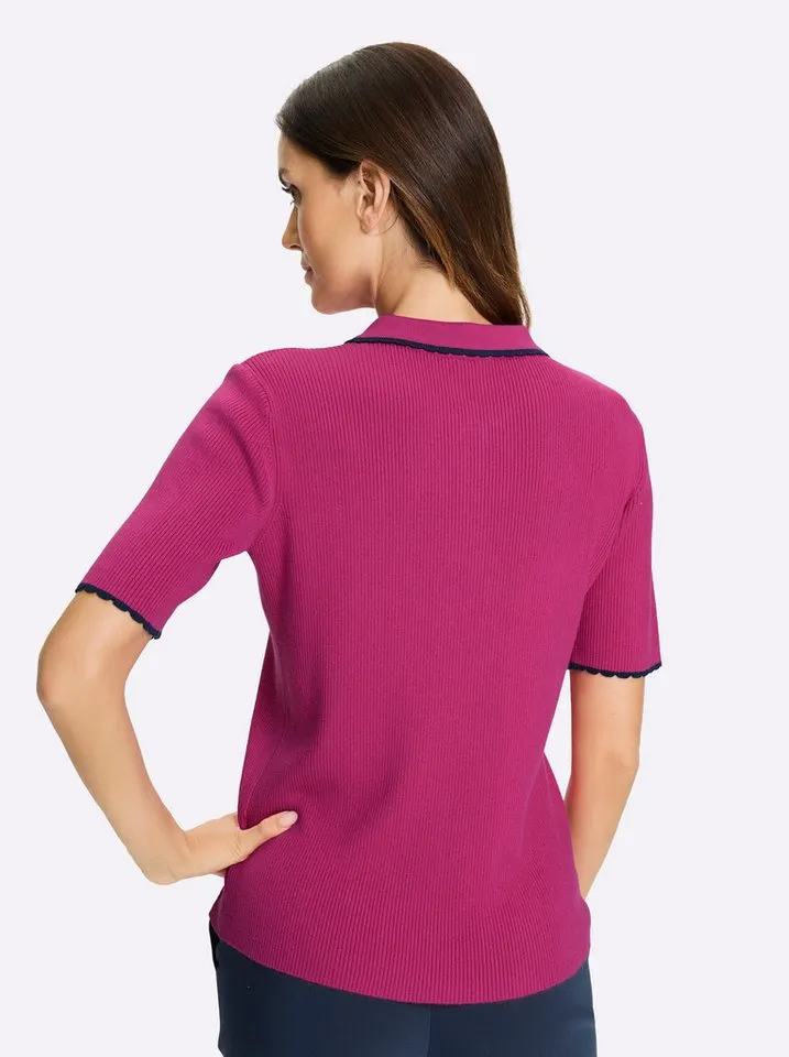 heine heine Strickpullover Pullover Kurzarm Ripp, Blau|rosa, – Produktbild 1 von 5