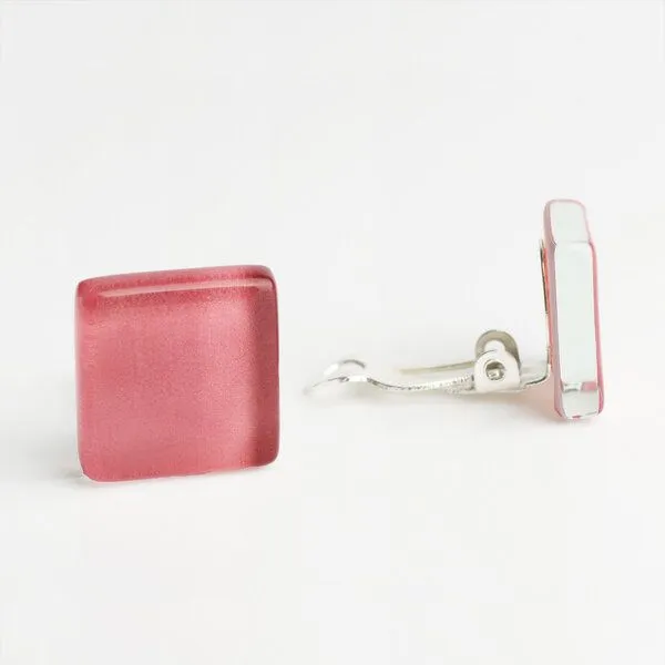 ALEXASCHA ALEXASCHA Minimalistische Ohrclips aus Glas | PUREFORM, Rosenquarz rosa, – Produktbild 1 von 4