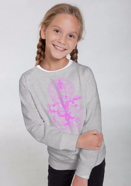 Peaces.bio - handbedruckte Biomode Peaces.bio - handbedruckte Biomode Bio-Kindersweatshirt "Ganesha", Hellgrau, – Produktbild 1 von 4