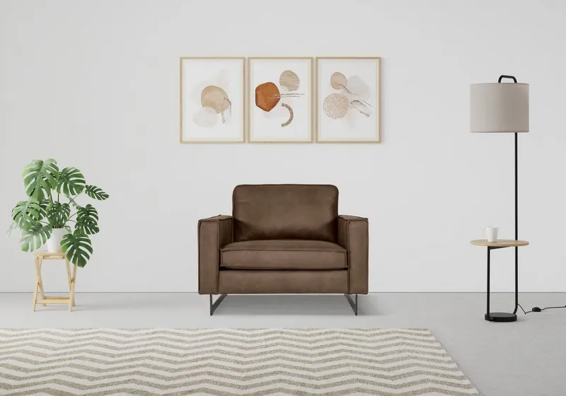 OTTO home Loveseat Pinto 105 cm, Cord, Chenille, Lederoptik, mit Keder, Metallfüßen und auch in Cord Bezug erhältlich, Braun, – Produktbild 2 von 7