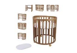 Waldin Waldin Babybett Oval 7in1 mitwachsend, Beistellbett, Matratze, Rollen, Buche, Vintage – Produktbild 1 von 1