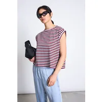 JAN N JUNE JAN 'N JUNE Damen vegan T-Shirt Ovar Rot-Blau Gestreift, Rot, – Produktbild 1 von 1