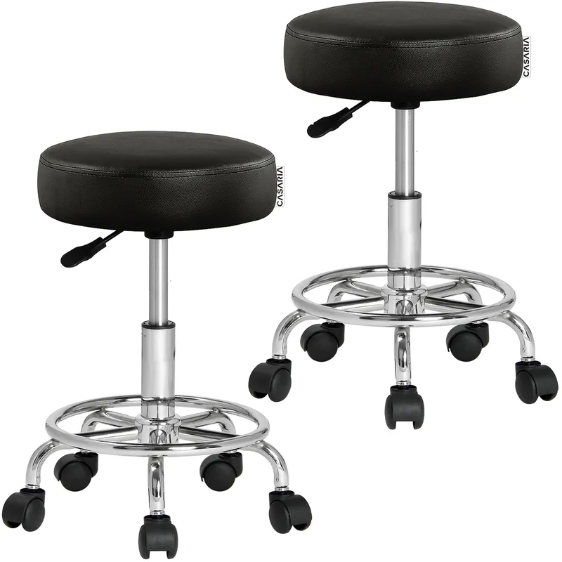 Casaria® Rollhocker 2er-Set Kunstleder Schwarz 360° drehbar, Schwarz, – Produktbild 1 von 2