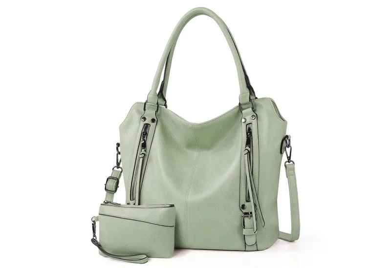 TANTOMI Handtasche Damen Schultertasche Groß Shopper Vegan Handtasche, Handtaschen Umhängetasche Geldbörse Damen Taschen 2-Tlg, Grün, – Produktbild 6 von 6