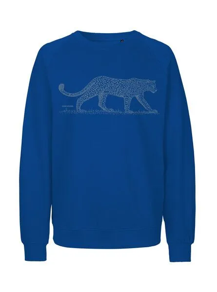 Peaces.bio - handbedruckte Biomode Peaces.bio - handbedruckte Biomode Bio Damen Sweatshirt Loose Fit Leopard, Königsblau, – Produktbild 1 von 2