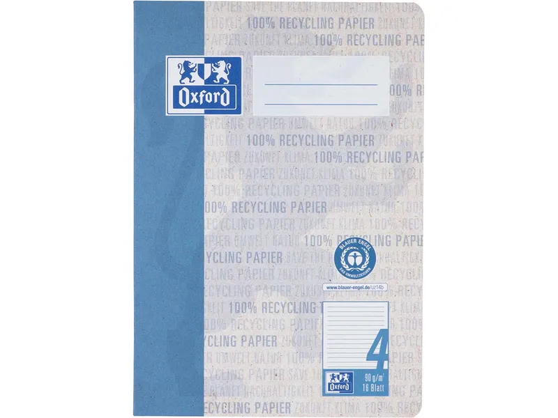 OXFORD OXFORD Recycling-Schulheft DIN A5, 16 Blatt, Lineatur 4, 90 g/m² – Produktbild 1 von 1