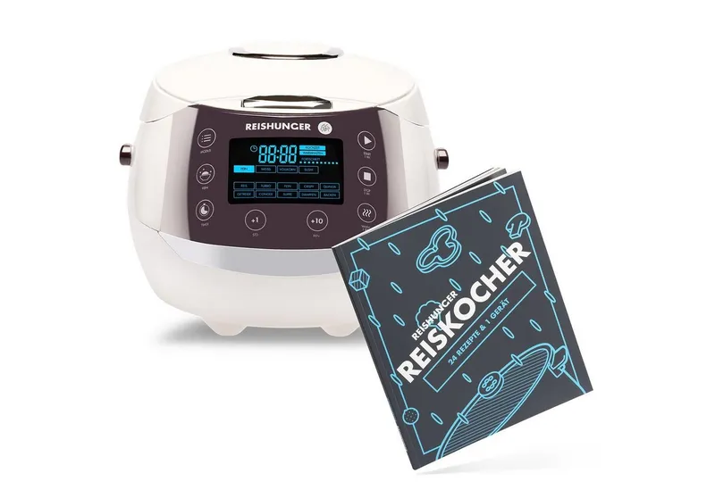 Reishunger Reishunger Reiskocher Digital – 1,5 L – Multikocher – 12 Programme – Keramikbeschichtung, 860 W, Timer- und Warmhaltefunktion, 7-Kochphasen-Technologie, LED-Display, Weiß, – Produktbild 1 von 5