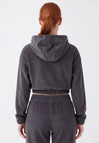 ORGANICATION ORGANICATION Cropped Cord-Hoodie aus Bio-Baumwolle, Shadow, – Produktbild 4 von 4