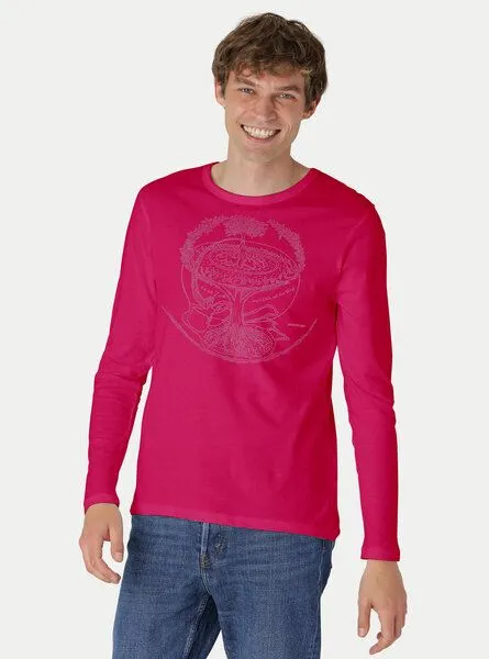 Peaces.bio - handbedruckte Biomode Peaces.bio - handbedruckte Biomode Bio-Herren-Langarmshirt "Weltenesche", Pink, – Produktbild 2 von 3