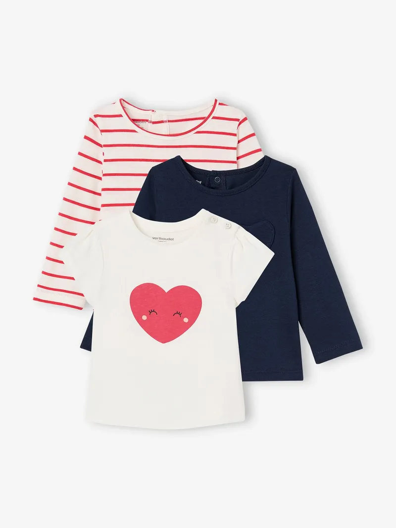 Vertbaudet 3er-Pack Mädchen Shirts, Rot gestreift, – Produktbild 1 von 4