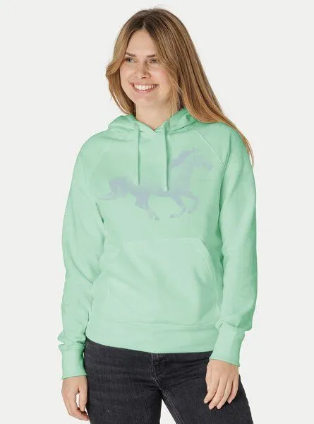 Peaces.bio - handbedruckte Biomode Peaces.bio - handbedruckte Biomode Bio-Damen-Kapuzensweater Horsepower, Mint, – Produktbild 2 von 2
