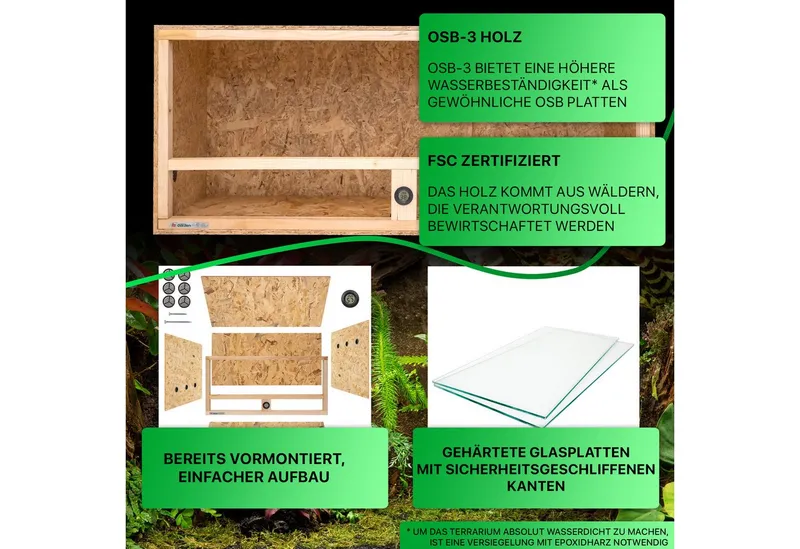 ITA Terrarium Holz Terrarium 120x50x50 mit Seitenbelüftung & Integriertem Hygrometer, Holzterrarium aus OSB - Terrarien für Reptilien, Schlangen, Amphibien, Beige|braun, – Produktbild 4 von 5