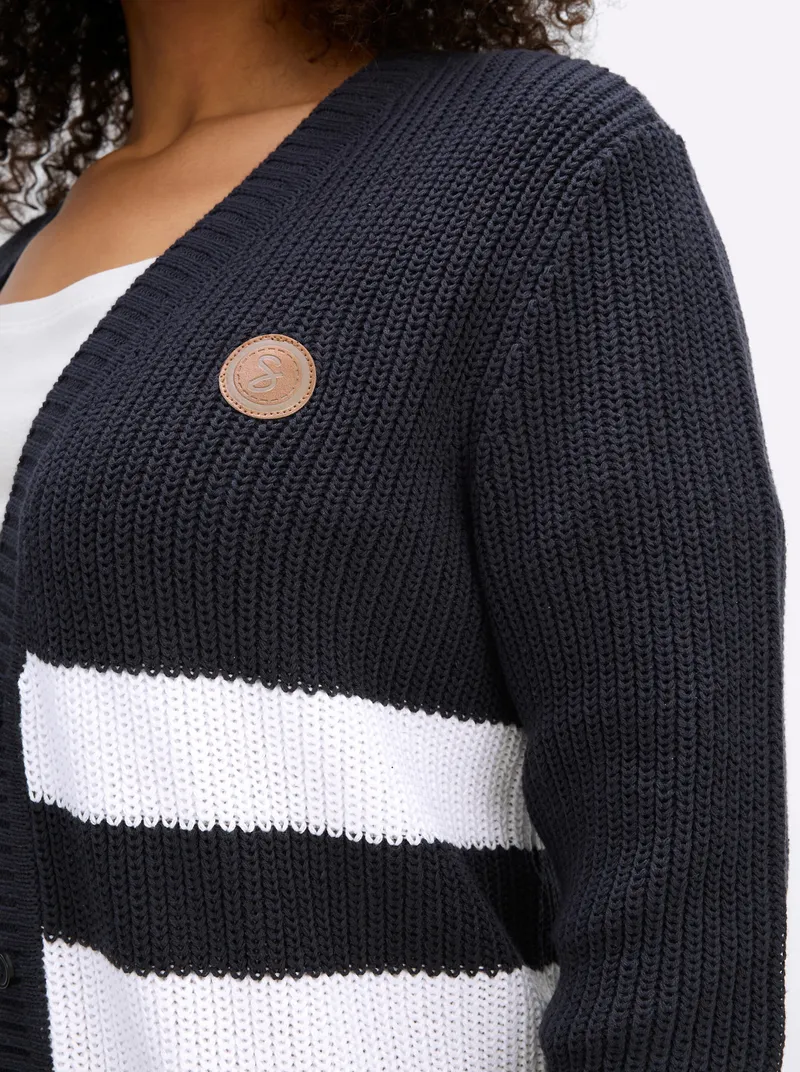 sheego Strickjacke, Tiefblau-ecru-geringelt, – Produktbild 2 von 2