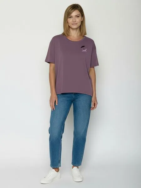 GreenBomb GREENBOMB Cat Walk Feel - Lässiges T-Shirt aus Bio-Baumwoll-Mix / hochwertiger Print / GOTS / Fair & Vegan, Lila (moorberry), – Produktbild 3 von 4